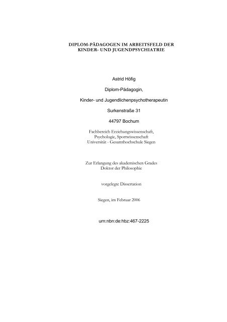 Diplom Padagogen Im Arbeitsfeld Der Kinder Universitat Siegen