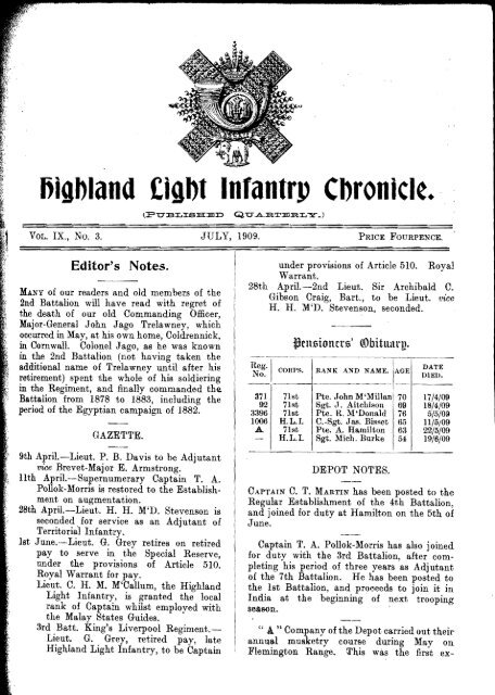 HLI Chronicle 1909 - The Royal Highland Fusiliers