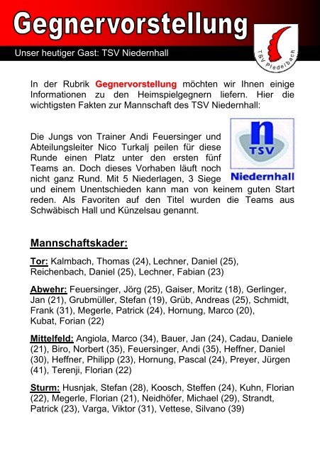 4. Heft gegen TSV Niedernhall 12. Oktober 2008 - TSV Pfedelbach