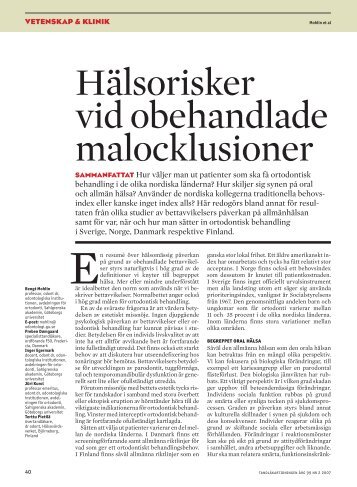 Hälsorisker vid obehandlade malocklusioner - Tandläkartidningen