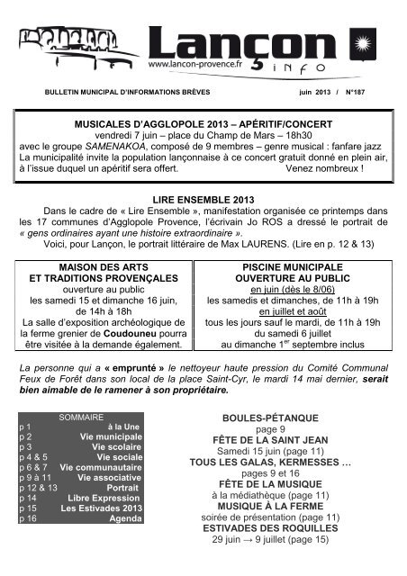 LANCON INFO nÂ° 187 juin 13 - LanÃ§on-de-Provence