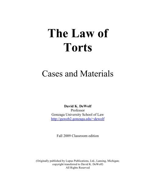 The Law of Torts - Gonzaga University