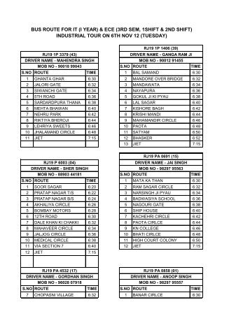 BUS ROUTE FOR IT (I YEAR) & ECE (3RD SEM, 1SHIFT ... - JIET