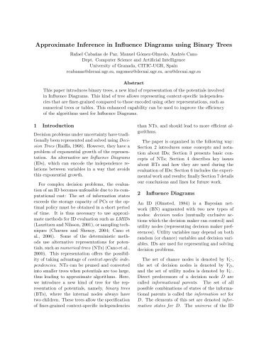 Approximate Inference in Influence Diagrams using Binary Trees