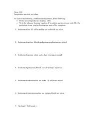 Chem 1020 Precipitation reactions worksheet For each of the ...