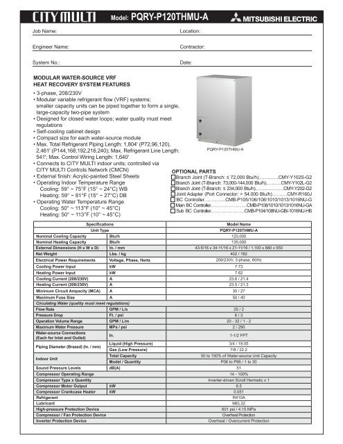 Model: PQRY-P120THMU-A - Mitsubishi Electric Sales Canada Inc.