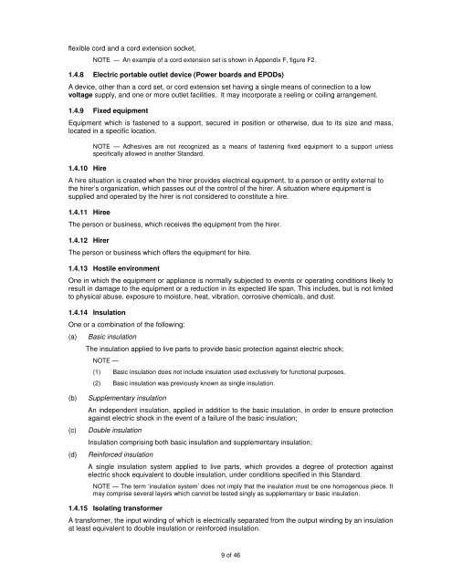 In-service safety inspection and testing of electrical equipment