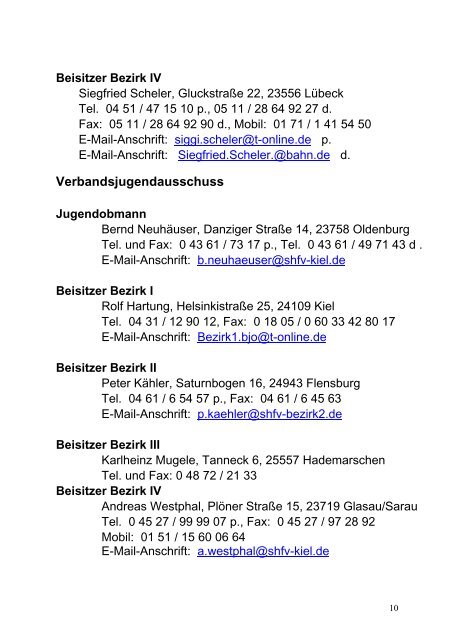 Anschriftenverzeichnis SHFV - Schleswig-Holsteinischer ...