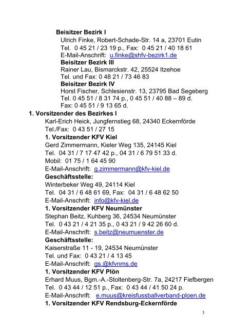Anschriftenverzeichnis SHFV - Schleswig-Holsteinischer ...