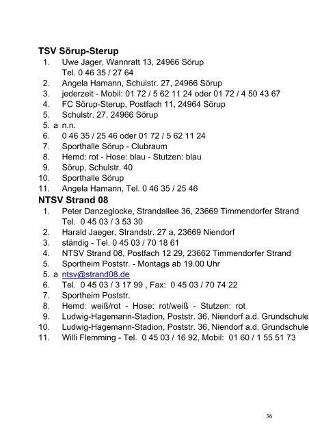 Anschriftenverzeichnis SHFV - Schleswig-Holsteinischer ...