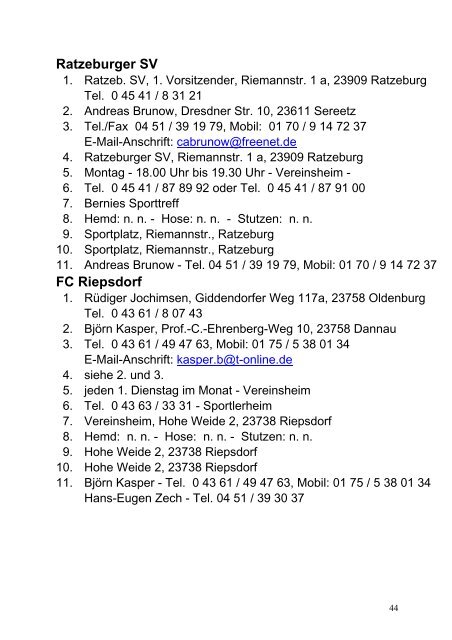 Anschriftenverzeichnis SHFV - Schleswig-Holsteinischer ...