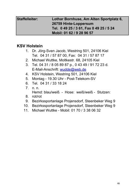 Anschriftenverzeichnis SHFV - Schleswig-Holsteinischer ...