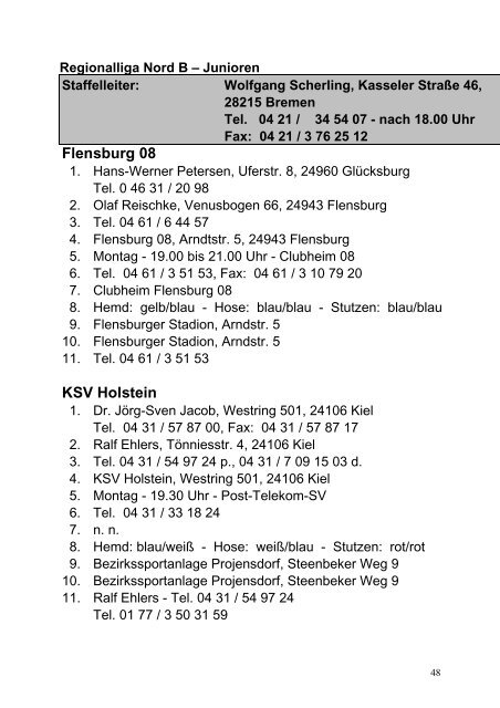 Anschriftenverzeichnis SHFV - Schleswig-Holsteinischer ...