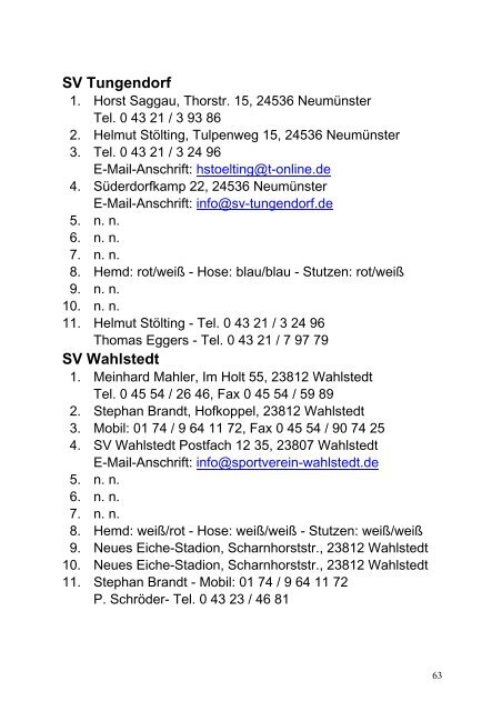 Anschriftenverzeichnis SHFV - Schleswig-Holsteinischer ...