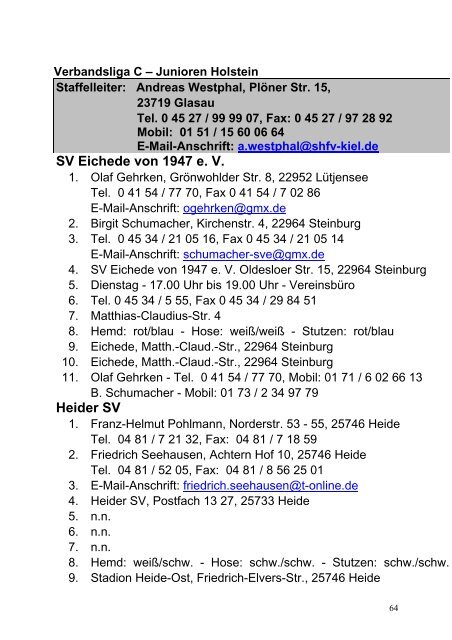 Anschriftenverzeichnis SHFV - Schleswig-Holsteinischer ...