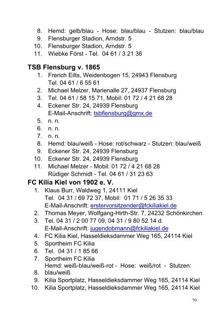 Anschriftenverzeichnis SHFV - Schleswig-Holsteinischer ...