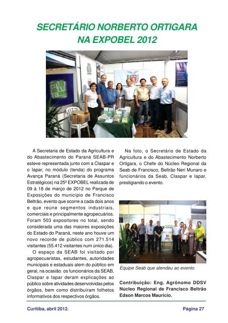 Abril 2012 - Agência de Defesa Agropecuária do Paraná - ADAPAR