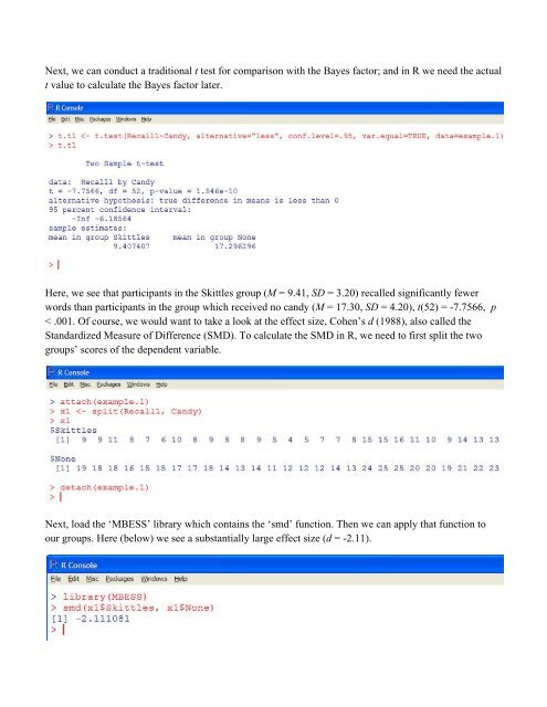 Bayes Factors for t tests and one way Analysis of Variance; in R