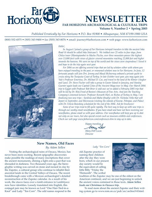 Fall 2003 - Far Horizons Archaeological and Cultural Trips, Inc.