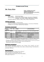 CURRICULUM VITAE DR. FAZAL HADI - University of Malakand