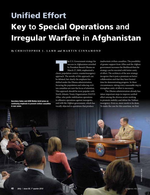 Unified Effort Key to Special Operations and Irregular Warfare in ...