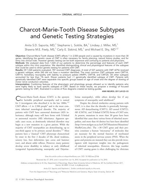 Charcot-Marie-Tooth disease subtypes and genetic ... - ResearchGate