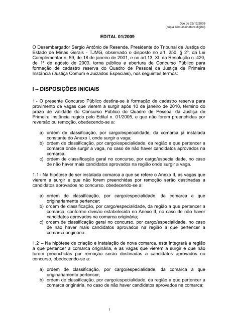 edital do concurso - Tribunal de JustiÃ§a de Minas Gerais