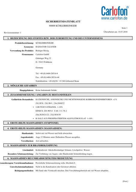 SICHERHEITSDATENBLATT - Carlofon