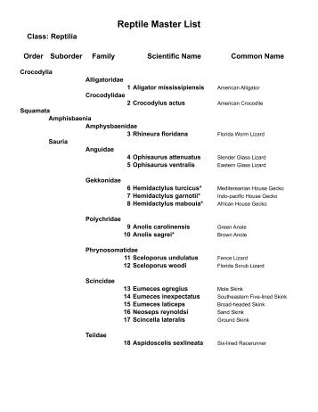 Reptile Master List