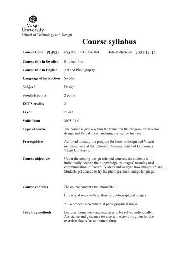 Course syllabus - student . vxu . se