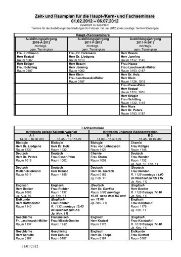Zeit- und Raumplan für die Haupt- und Fachseminare ab 11
