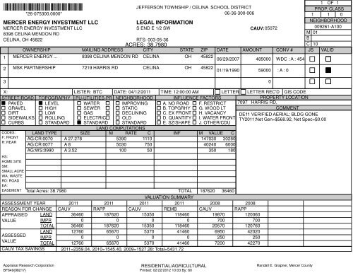 Property Record Card - Mercer County, Ohio