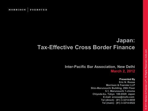 Tax Effective Cross Border Finance - IPBA 2012