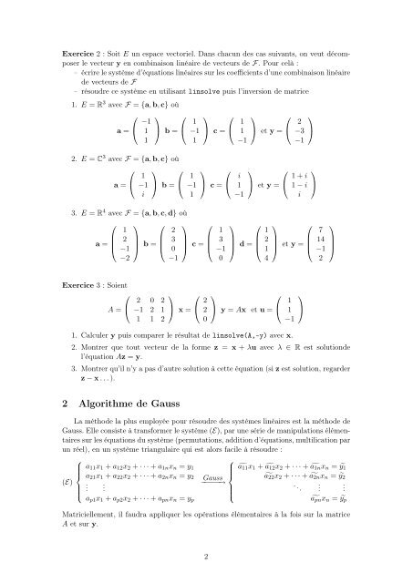 - SystÃ¨mes LinÃ©aires et algorithme de Gauss1 - 1 RÃ©solution de ...