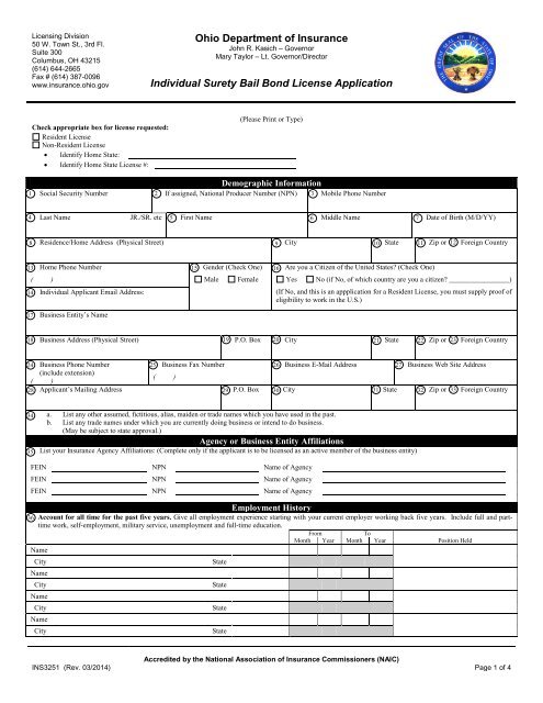 Individual Surety Bail Bond License Application - Ohio Department ...
