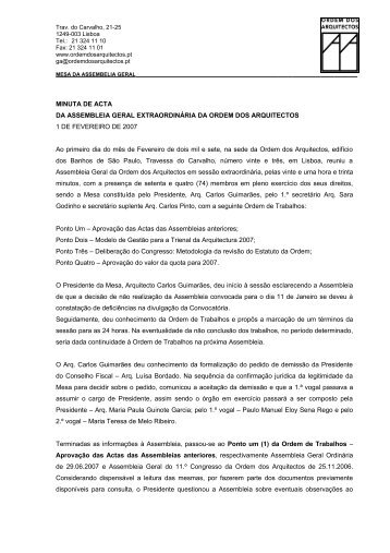MINUTA DE ACTA DA ASSEMBLEIA GERAL EXTRAORDINÃRIA ...