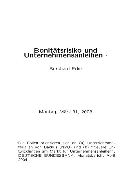 Folien: Kreditausfallrisiko - Burkhard Erke