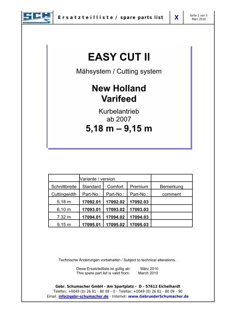 X Deckblatt Easy Cut II New Holland Varifeed - Gebr. Schumacher