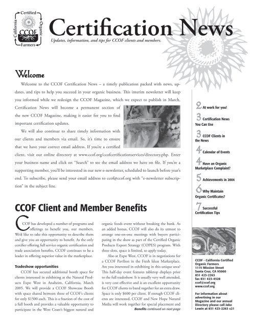 Certification News - CCOF