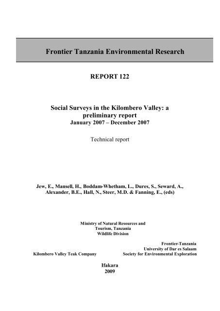 Frontier Tanzania Environmental Research - Frontier-publications ...