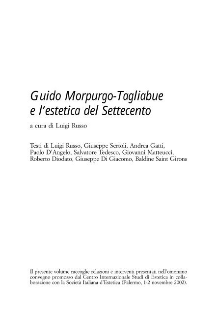 Guido Morpurgo-Tagliabue e l'estetica del Settecento - SIE - SocietÃ  ...