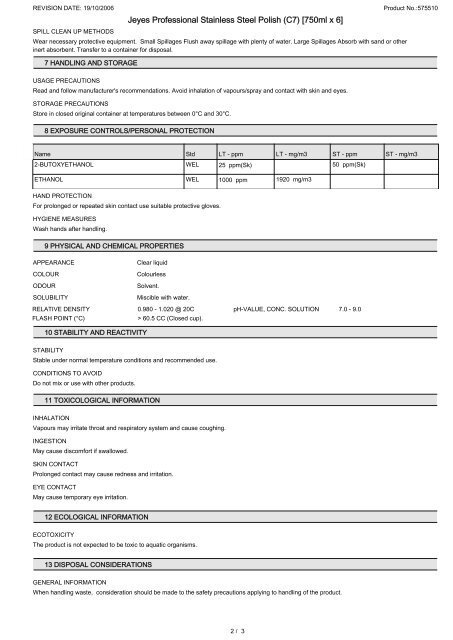 SAFETY DATA SHEET Jeyes Professional Stainless Steel ... - Arco