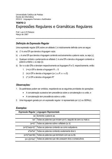 ExpressÃµes Regulares e GramÃ¡ticas Regulares