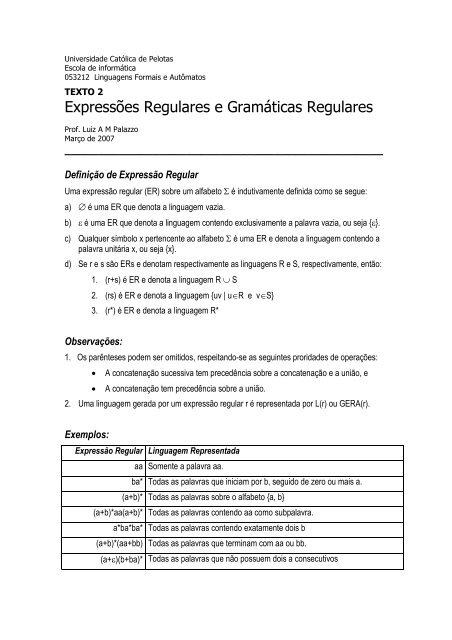 ExpressÃµes Regulares e GramÃ¡ticas Regulares