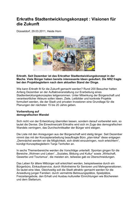 Artikel NRZ vom 29.03.2011 - Zukunft Erkrath