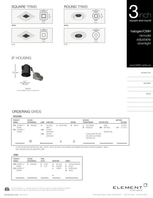 3" halogen/cmh remodel adjustable downlight - Tech Lighting