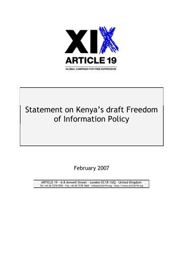 Statement on Kenya's draft Freedom of Information Policy - Article 19