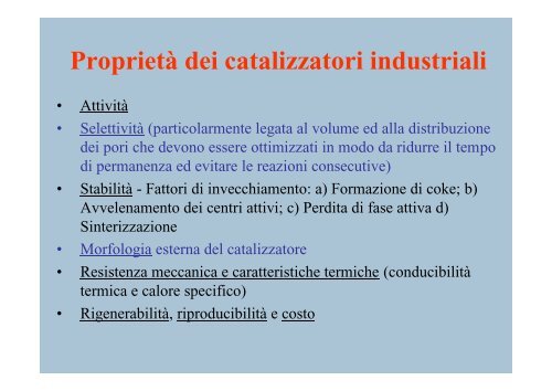 introduzione alla catalisi eterogenea - Chimica Industriale