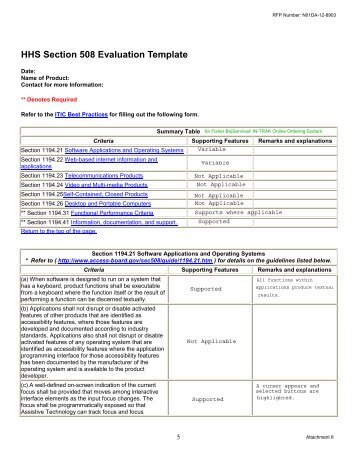 HHS Section 508 Evaluation Template - Fisher BioServices