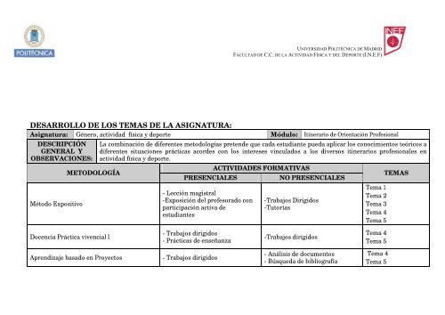 FICHA TECNICA DE LA ASIGNATURA - INEF - Universidad ...